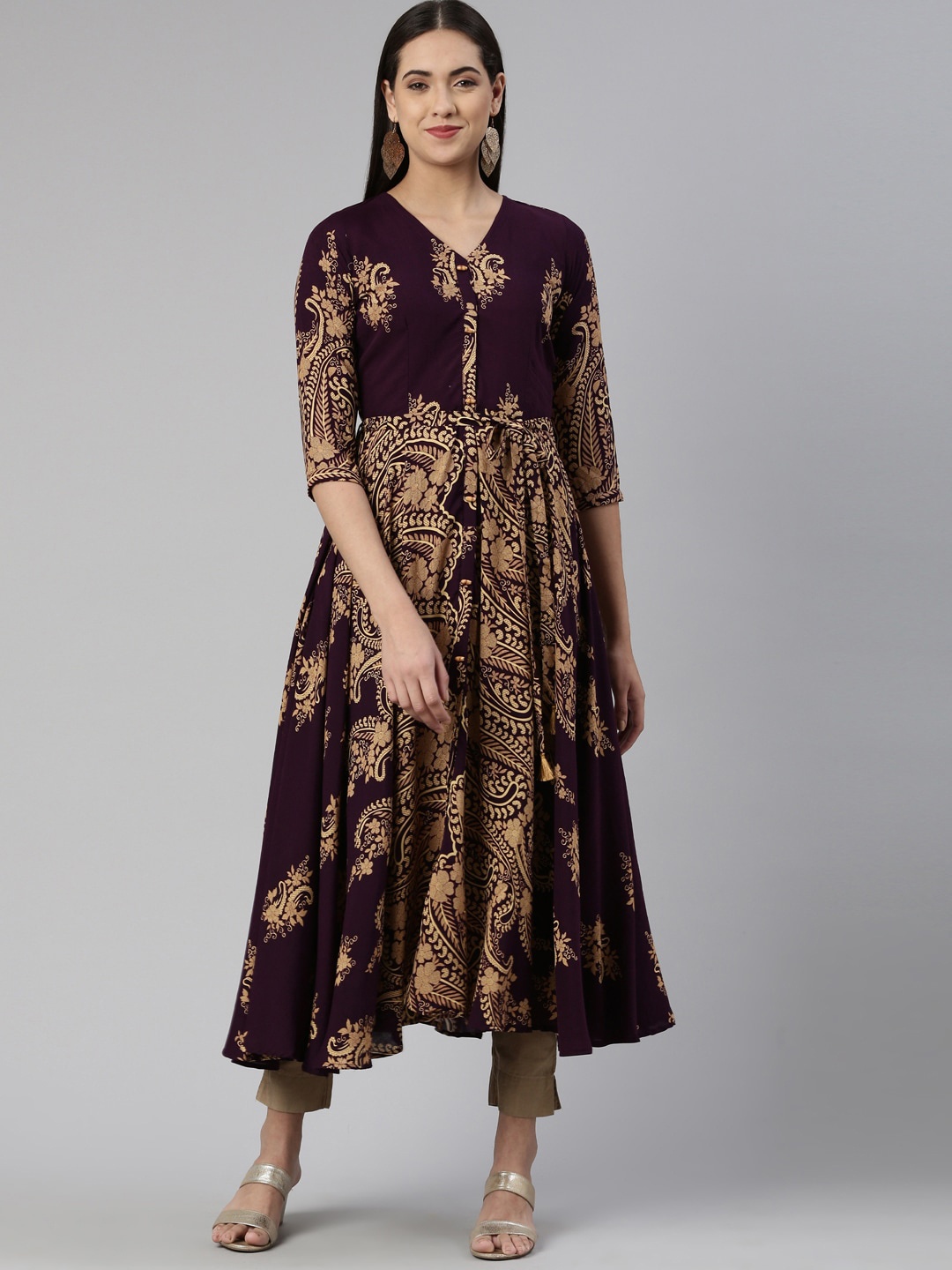 

Neerus Ethnic Motifs Ethnic Maxi Midi Dress, Purple