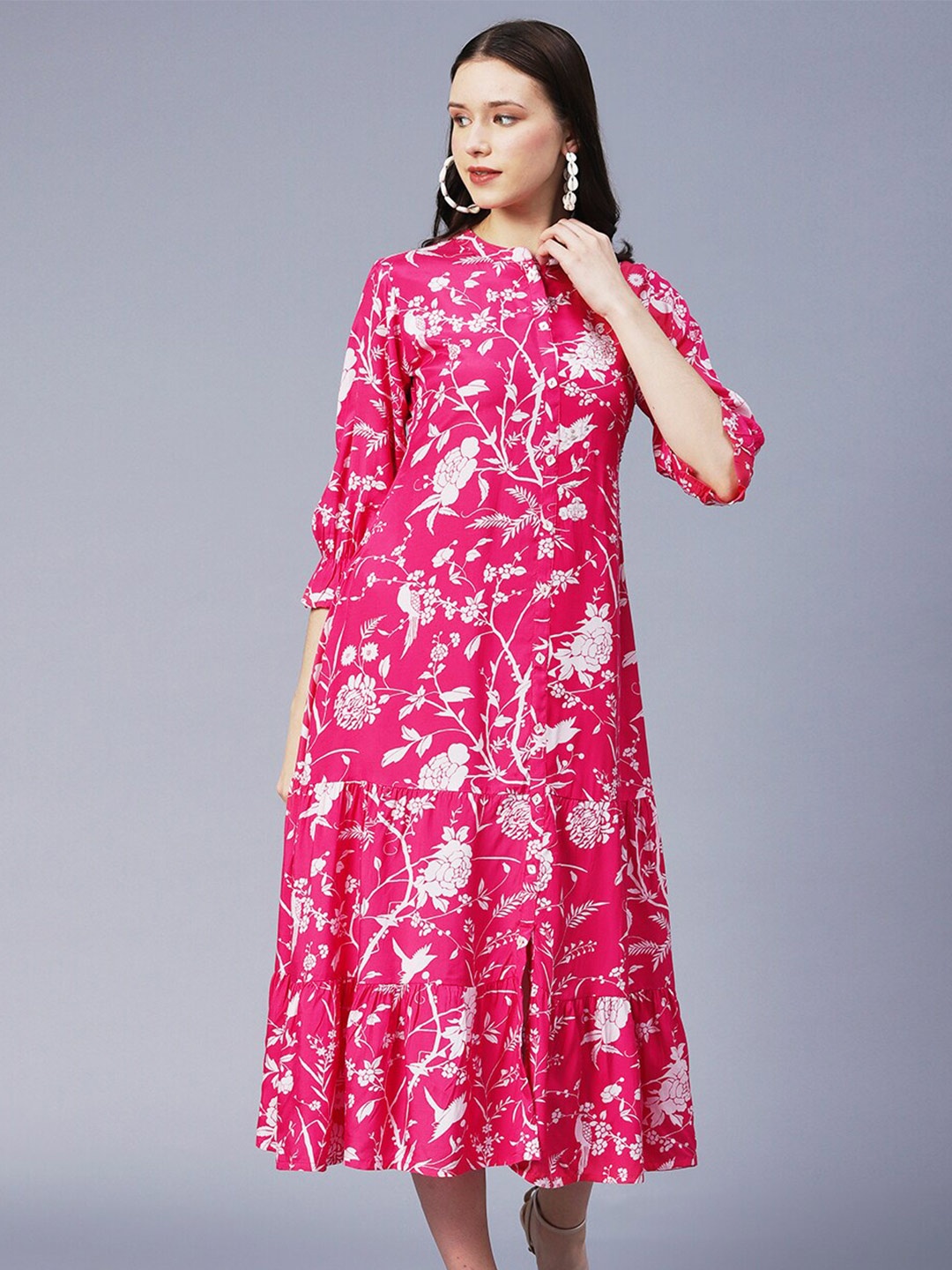 

FASHOR Floral Ethnic A-Line Midi Dress, Pink