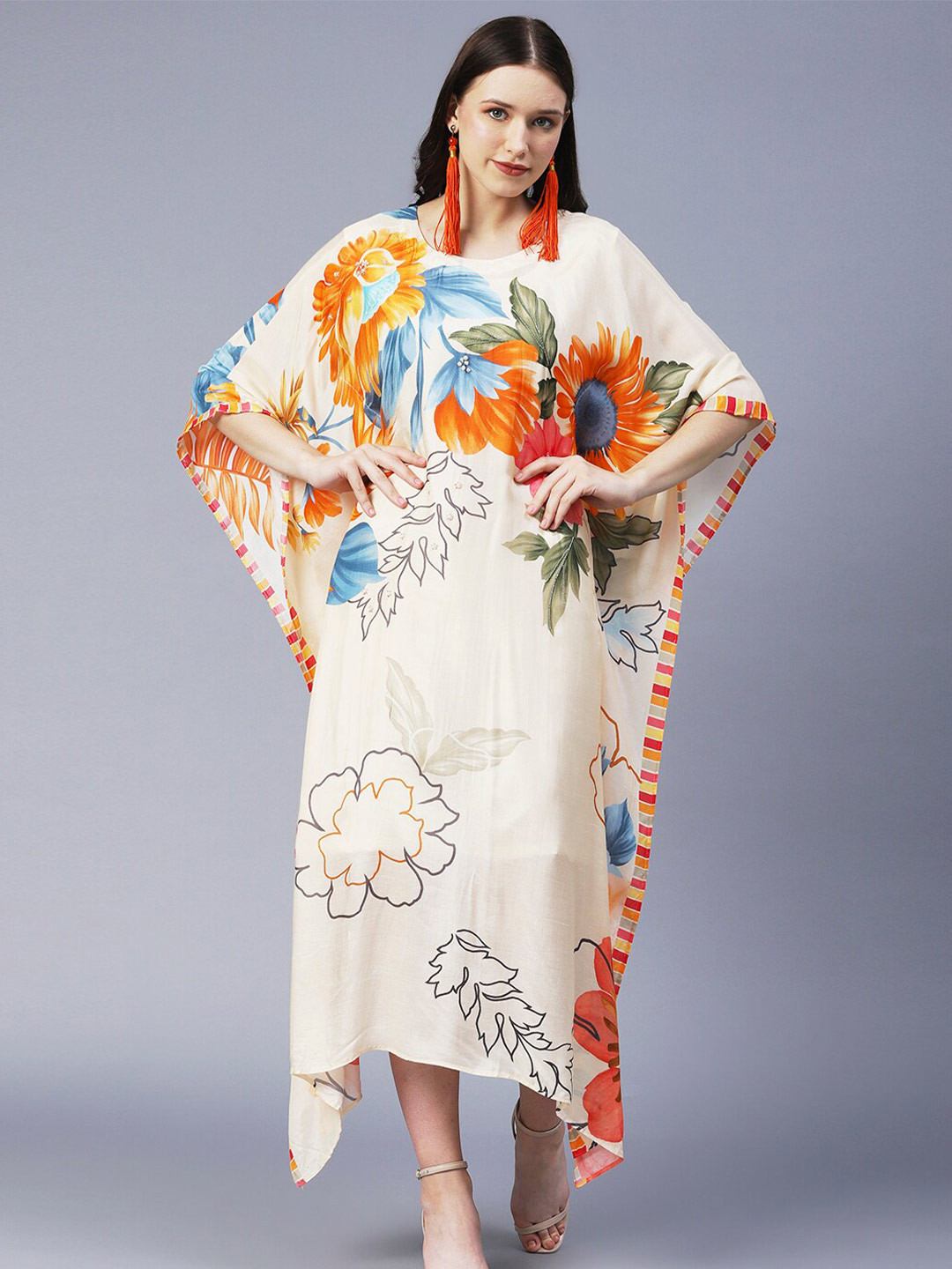 

FASHOR Floral Kaftan Midi Dress, Cream