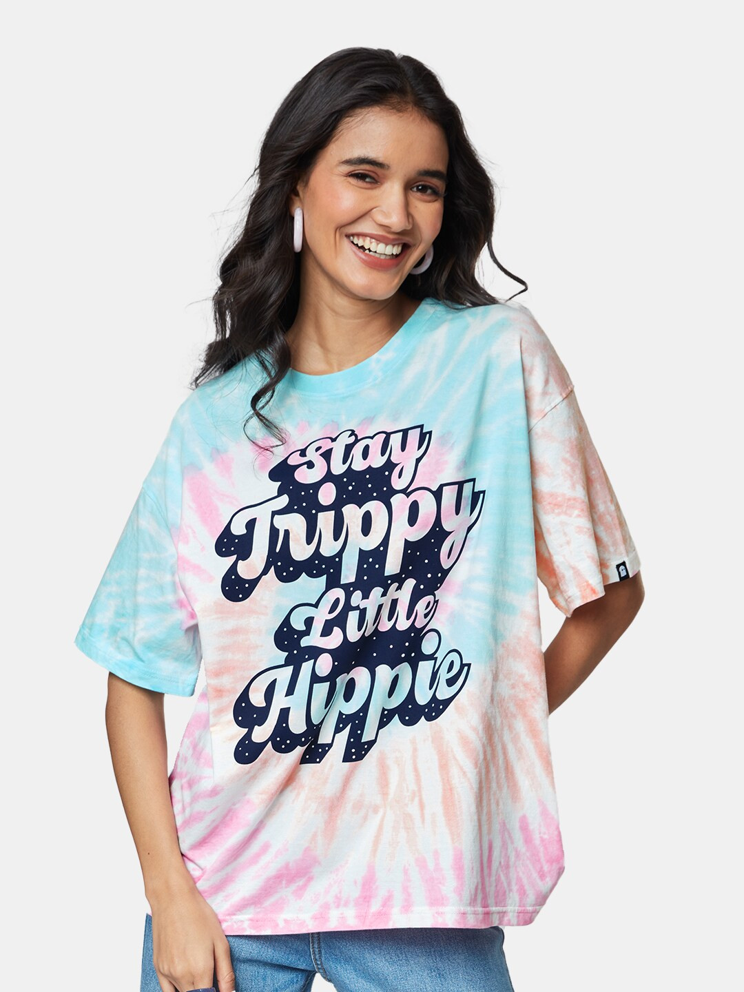 

The Souled Store Women Typography Printed Drop-Shoulder Sleeves Loose Pure Cotton Oversized T-shirt, Blue