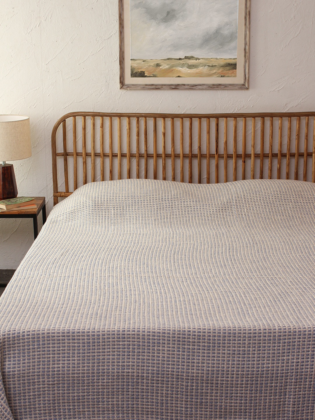 

House This Girnar Light Blue Woven Design Double Queen Pure Cotton Bed Cover