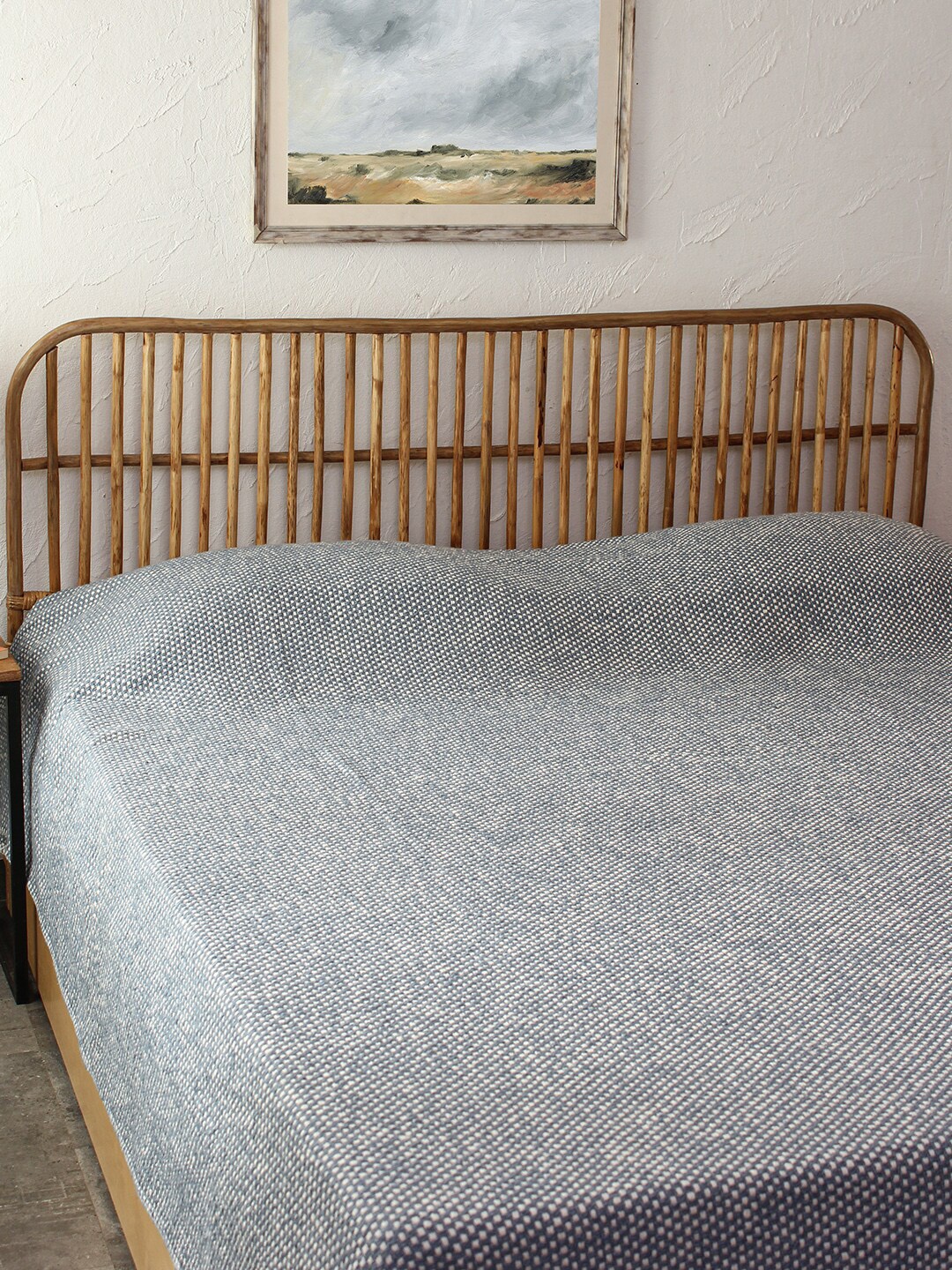 

House This Dark-Blue Woven Design Double Queen Pure Cotton Bed Cover