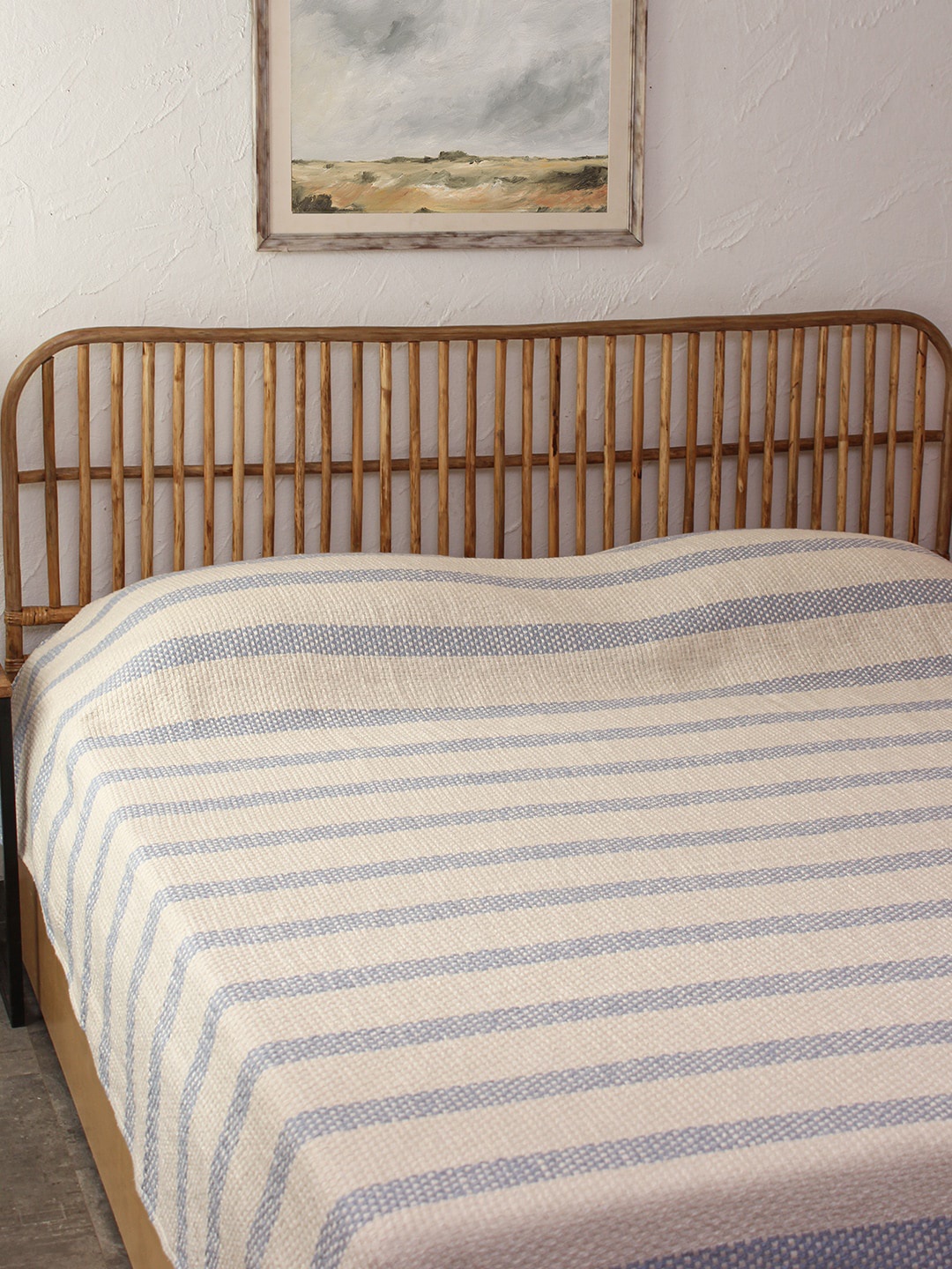 

House This Shivalik Blue & White Woven Design Double Queen Pure Cotton Bed Cover