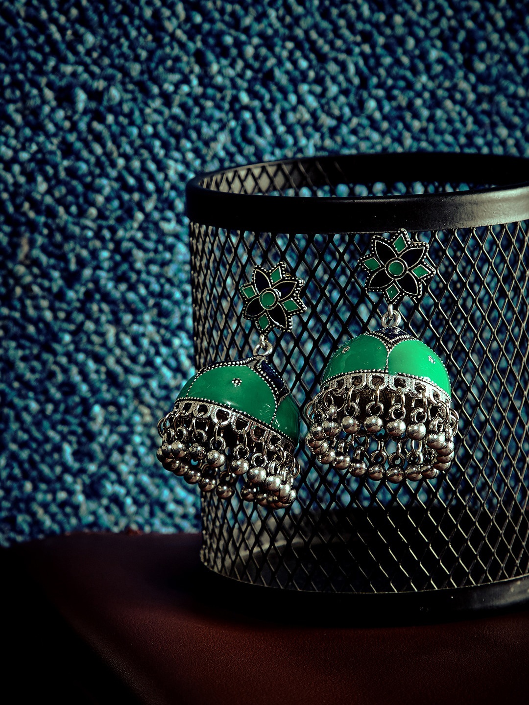 

GloBox By ZeroKaata Women Silver-Plated Dome Shaped Jhumkas Earrings, Sea green