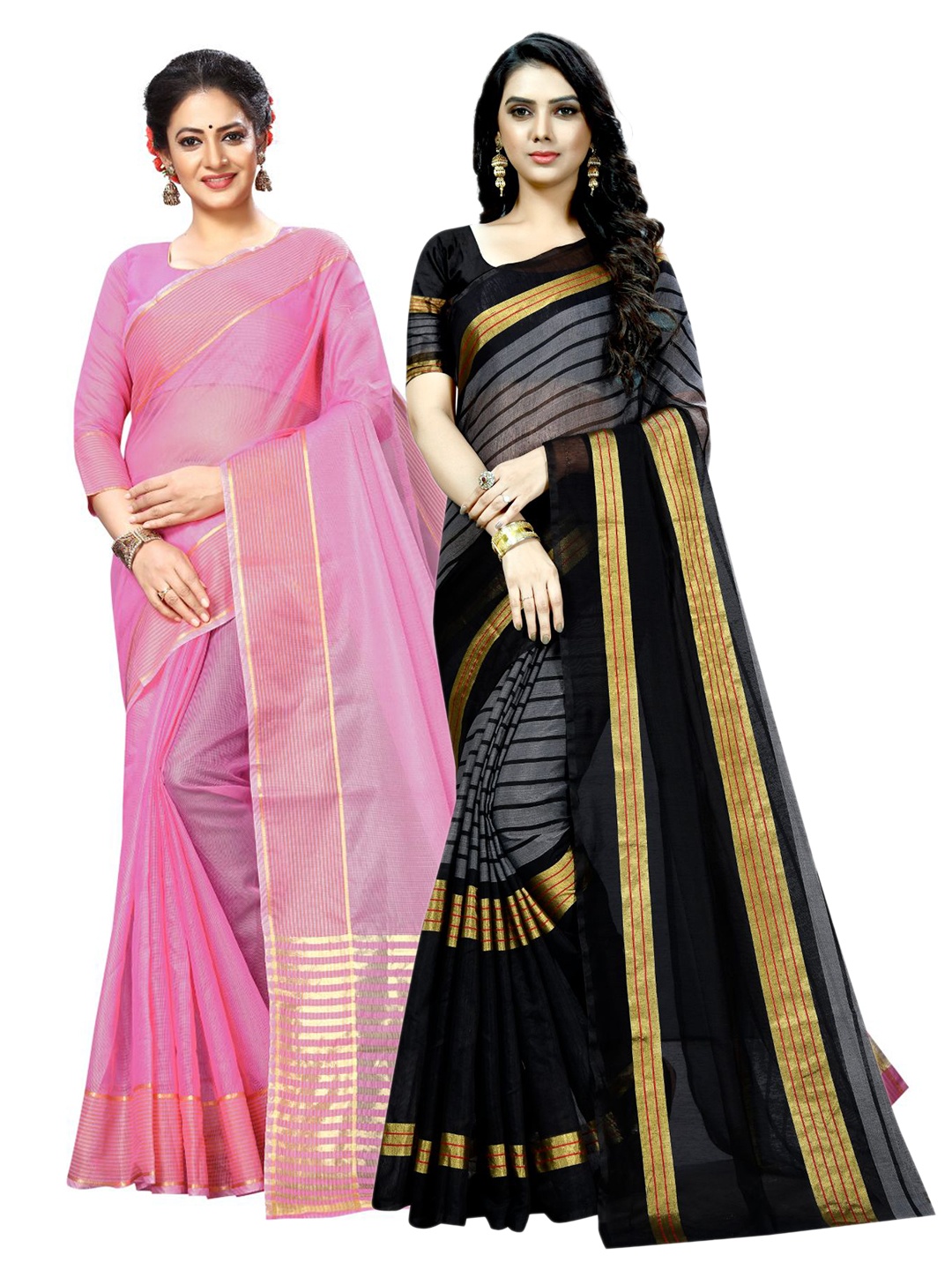 

KALINI Pink & Black Striped Ilkal Saree
