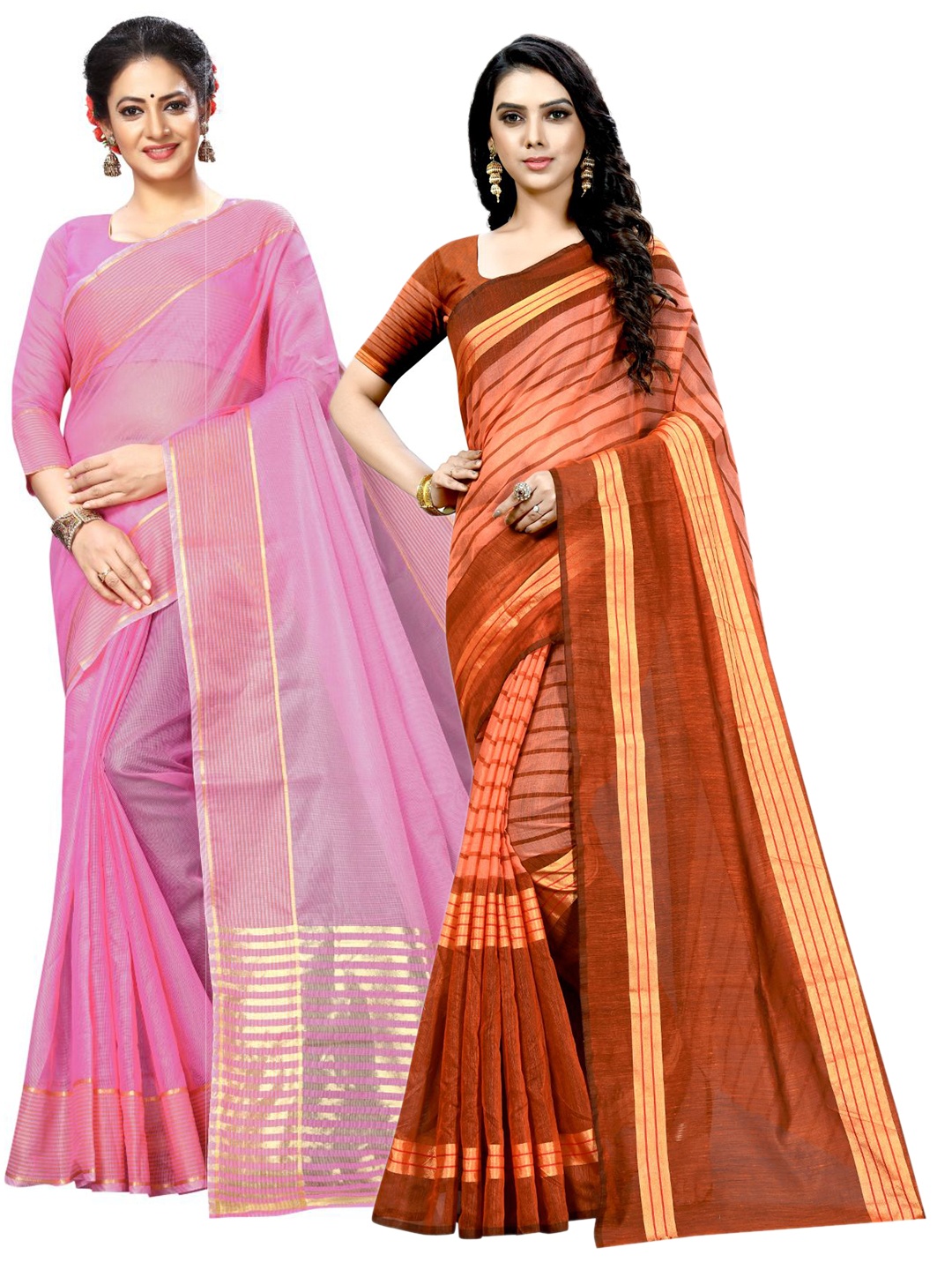 

KALINI Pink & Purple Striped Ilkal Saree