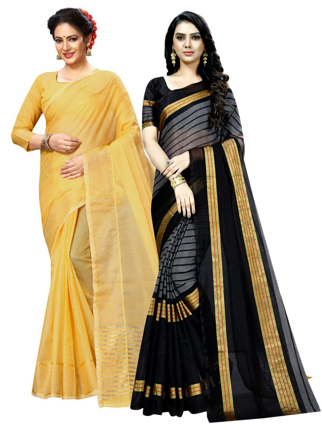 

KALINI Yellow & Black Striped Ilkal Saree