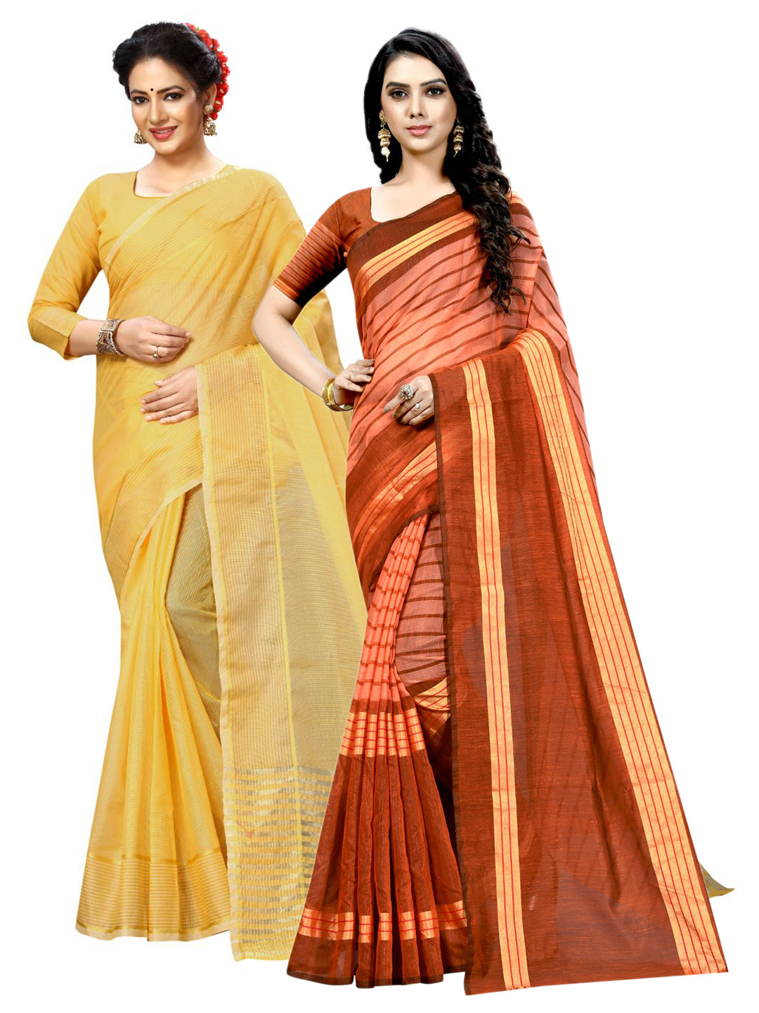 

KALINI Yellow & Orange Zari Ilkal Saree