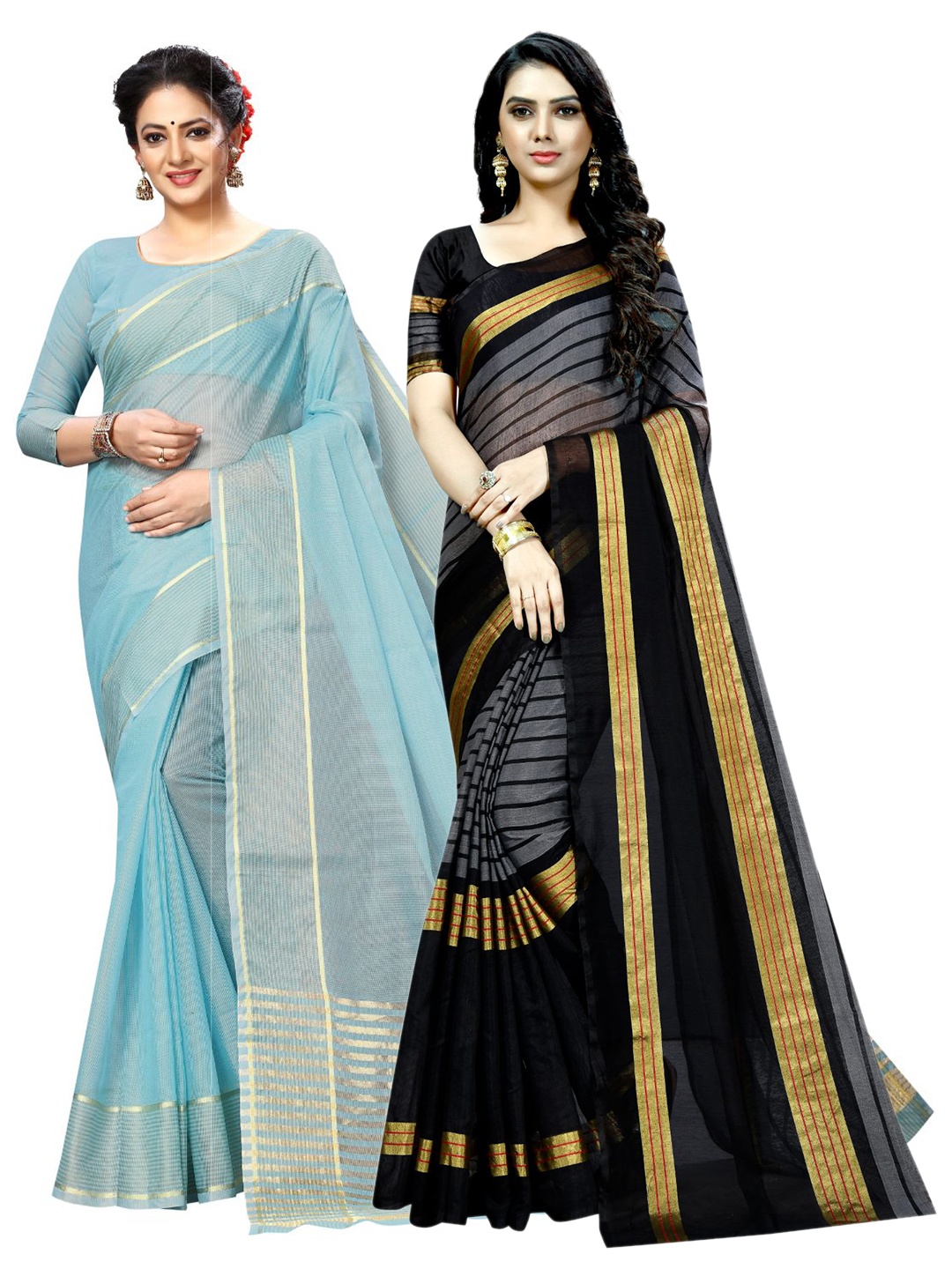 

KALINI Blue & Black Striped Zari Ilkal Saree