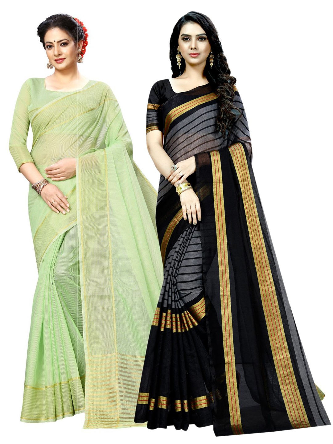 

KALINI Green & Black Zari Ilkal Saree