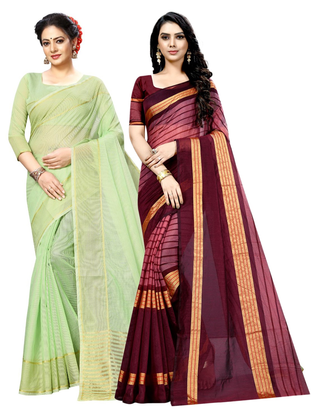 

KALINI Green & Maroon Striped Ilkal Saree