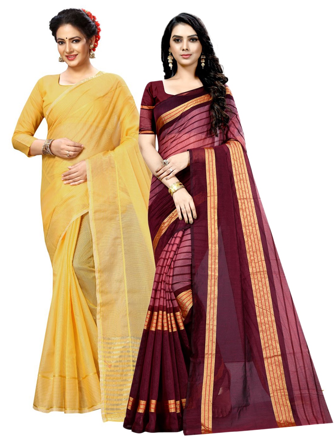 

KALINI Yellow & Maroon Striped Ilkal Saree