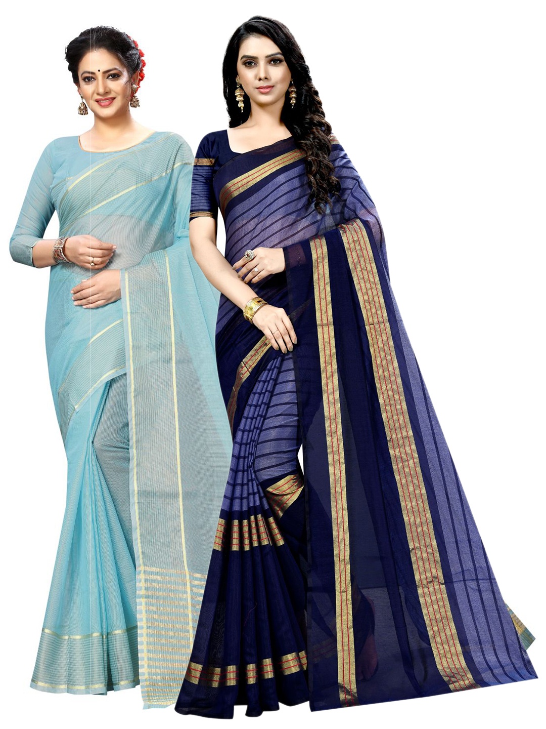 

KALINI Blue & Black Striped Ilkal Saree
