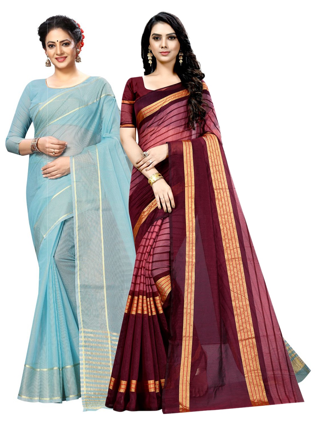 

KALINI Blue & Maroon Zari Ilkal Saree
