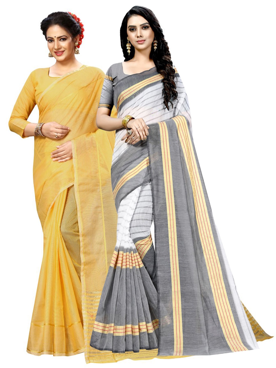

KALINI Yellow & White Striped Zari Ilkal Saree