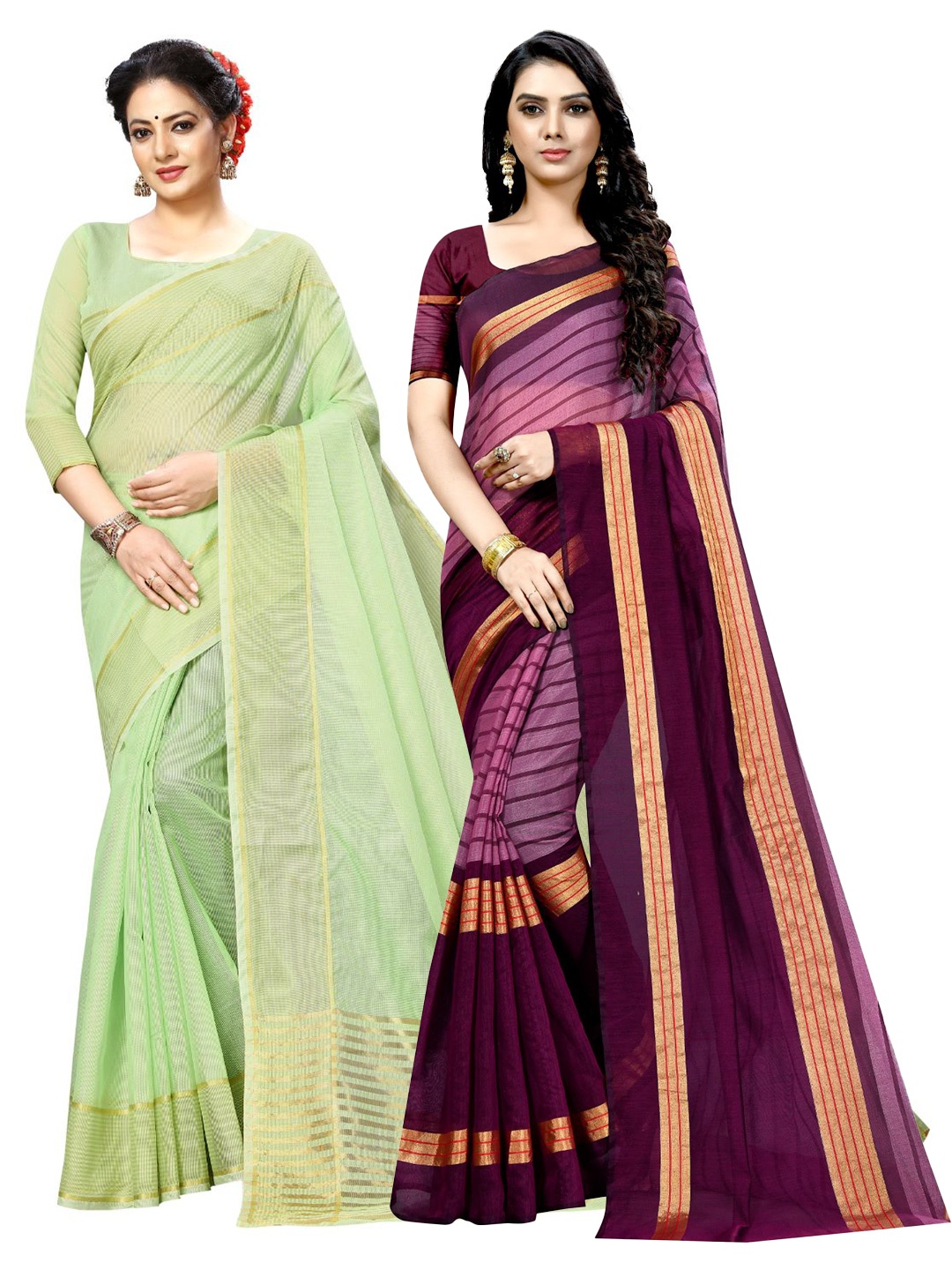 

KALINI Green & Burgundy Zari Ilkal Saree