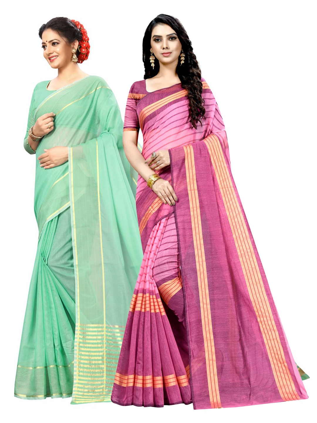 

KALINI Lime Green & Pink Zari Ilkal Saree