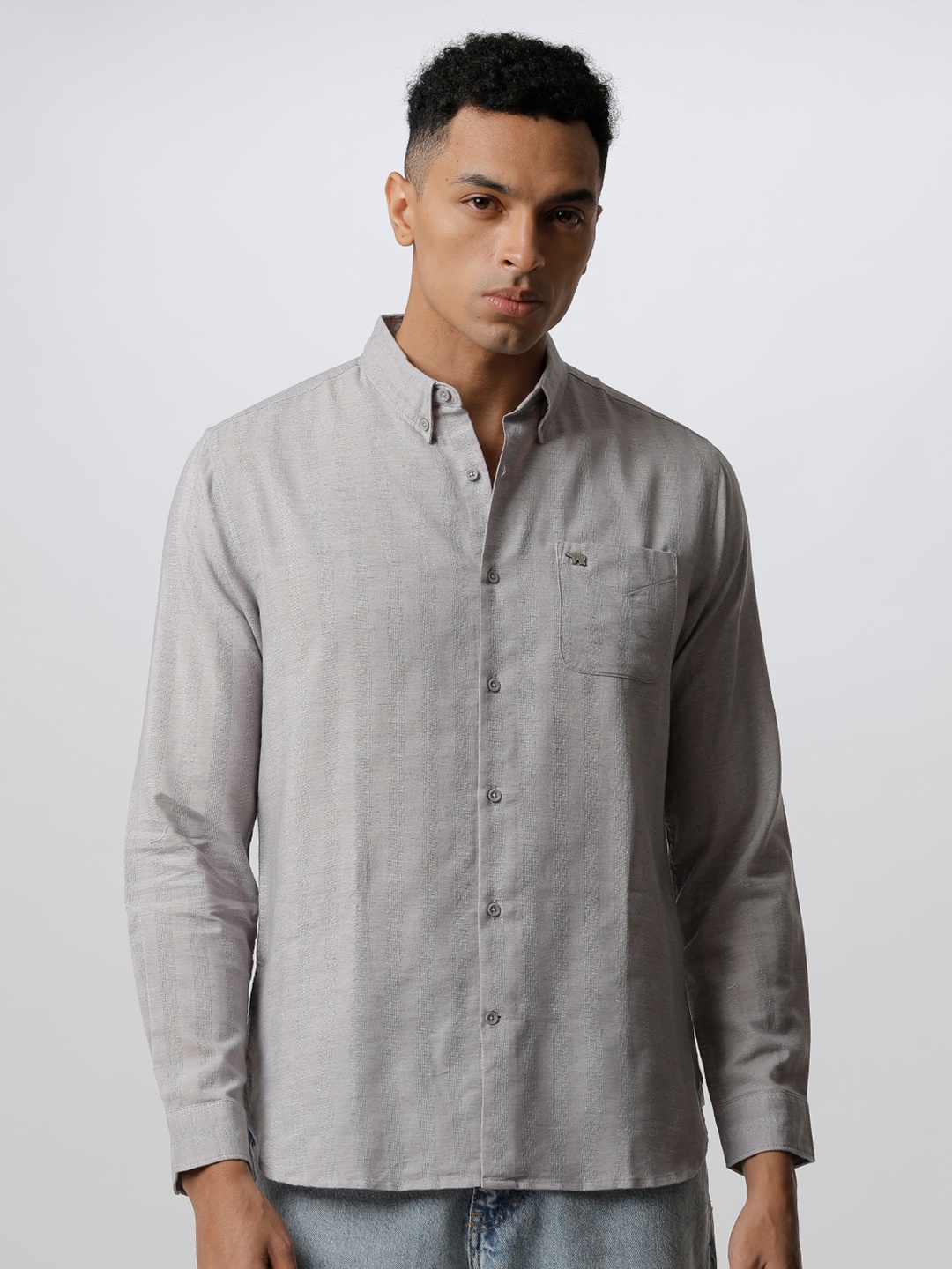 

THE BEAR HOUSE Men Grey Slim Fit Casual Shirt