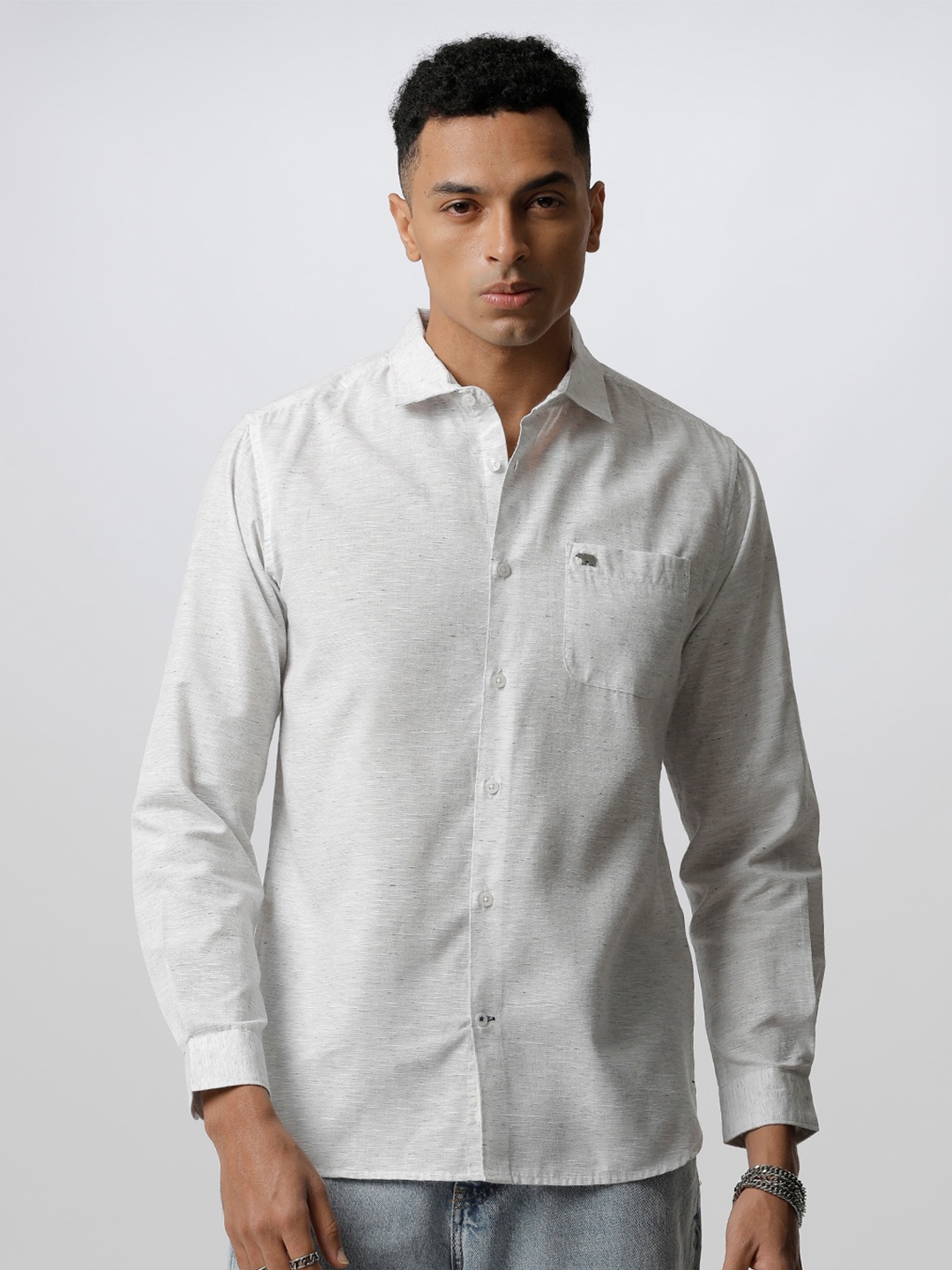 

THE BEAR HOUSE Men Grey Slim Fit Casual Shirt