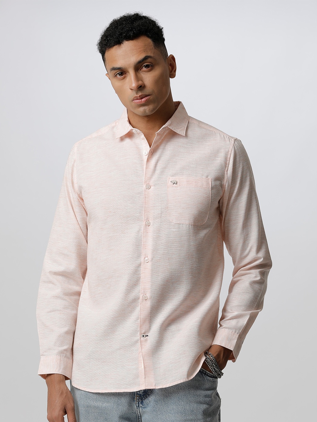 

THE BEAR HOUSE Men Slim Fit Casual Pure Cotton Shirt, Off white