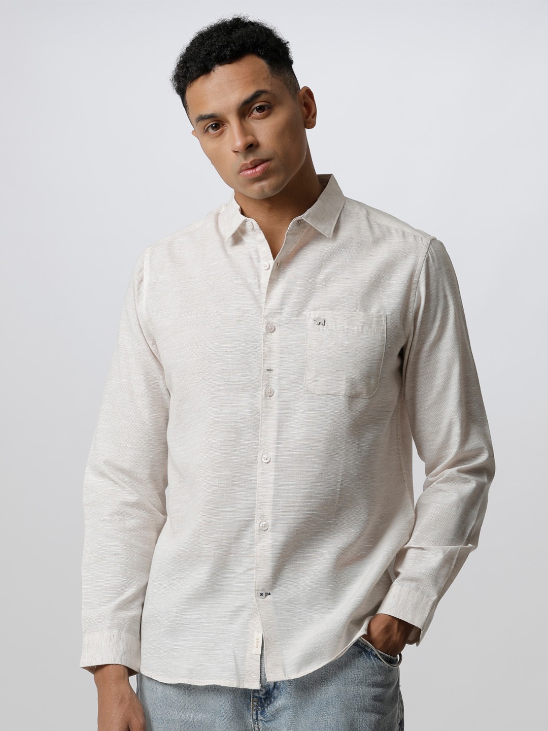 

THE BEAR HOUSE Men Beige Slim Fit Casual Shirt