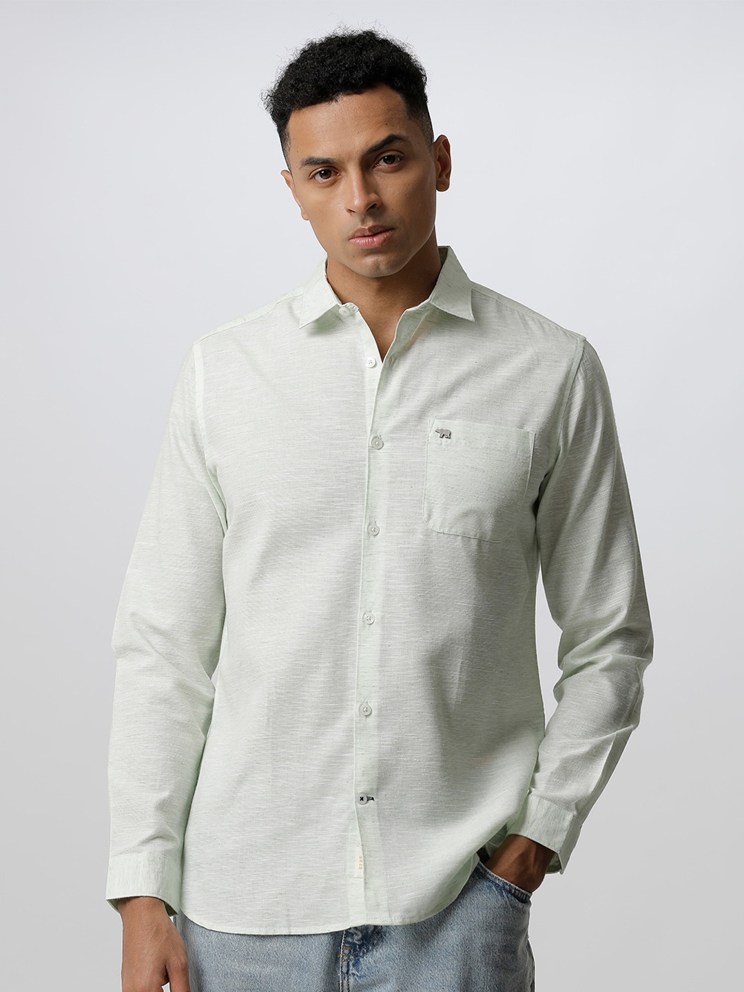 

THE BEAR HOUSE Men Cotton Casual Shirt, Green