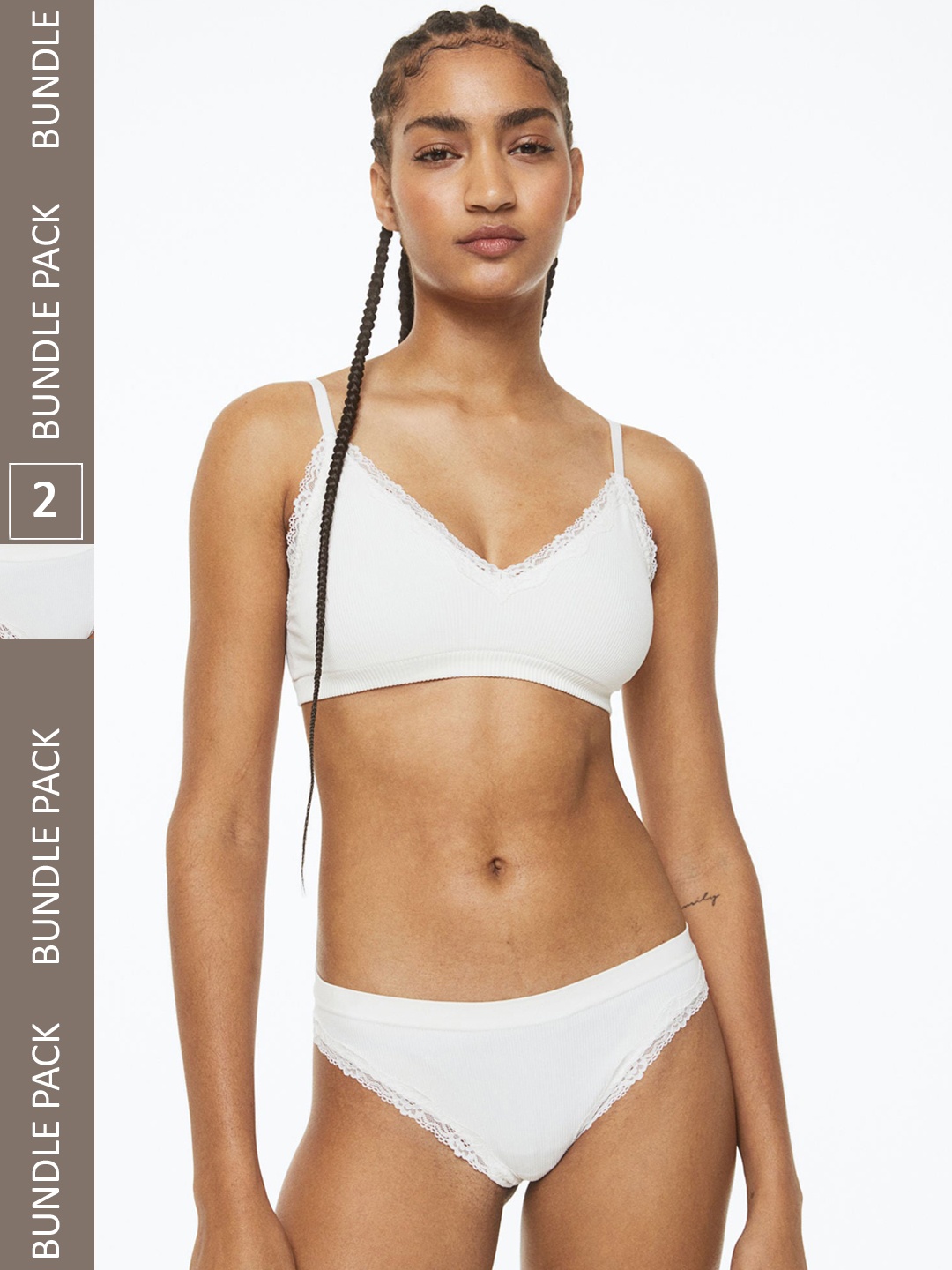 

H&M Women 2-Pack Brazilian Briefs, White