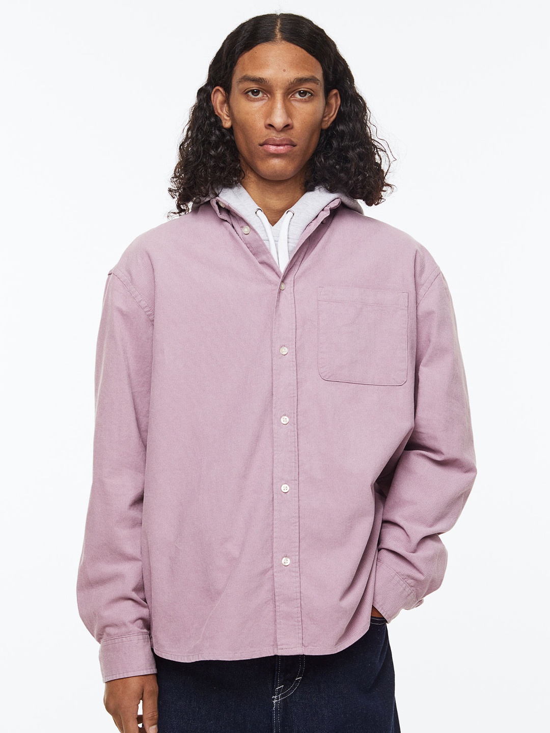 

H&M Men Relaxed Fit Corduroy Shirt, Purple
