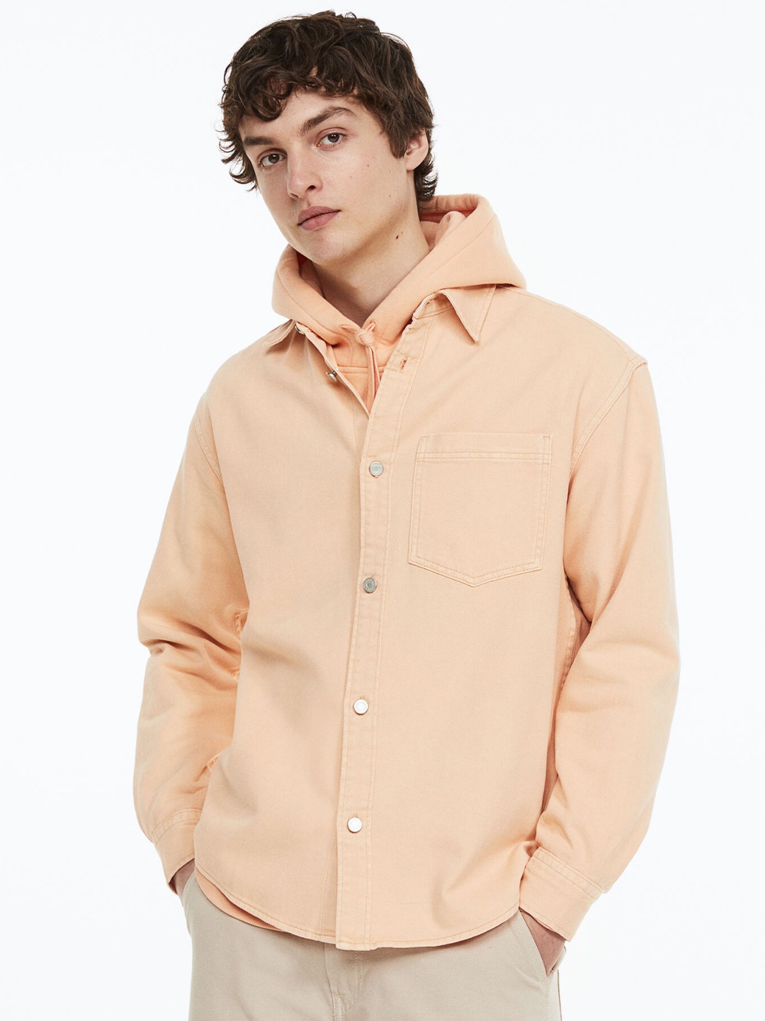 

H&M Men Denim Overshirt, Orange