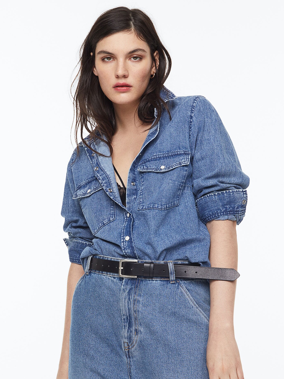 

H&M Women Pure Cotton Denim Shirt, Blue
