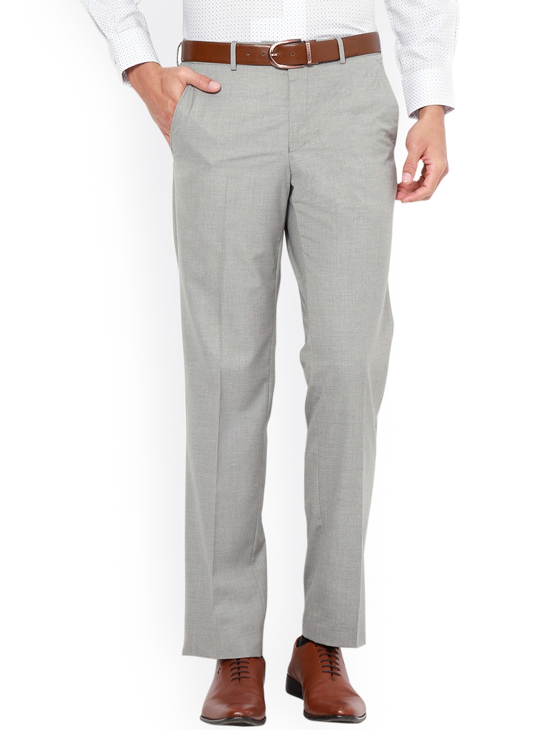 

Van Heusen Men Grey Regular Fit Solid Regular Trousers