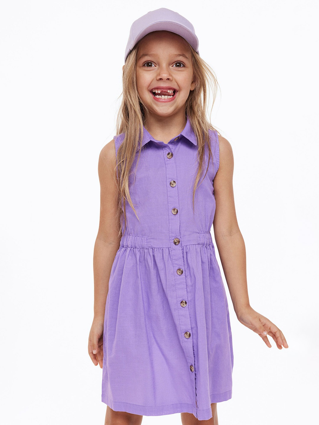 

H&M Girls Cotton Shirt Dress, Purple