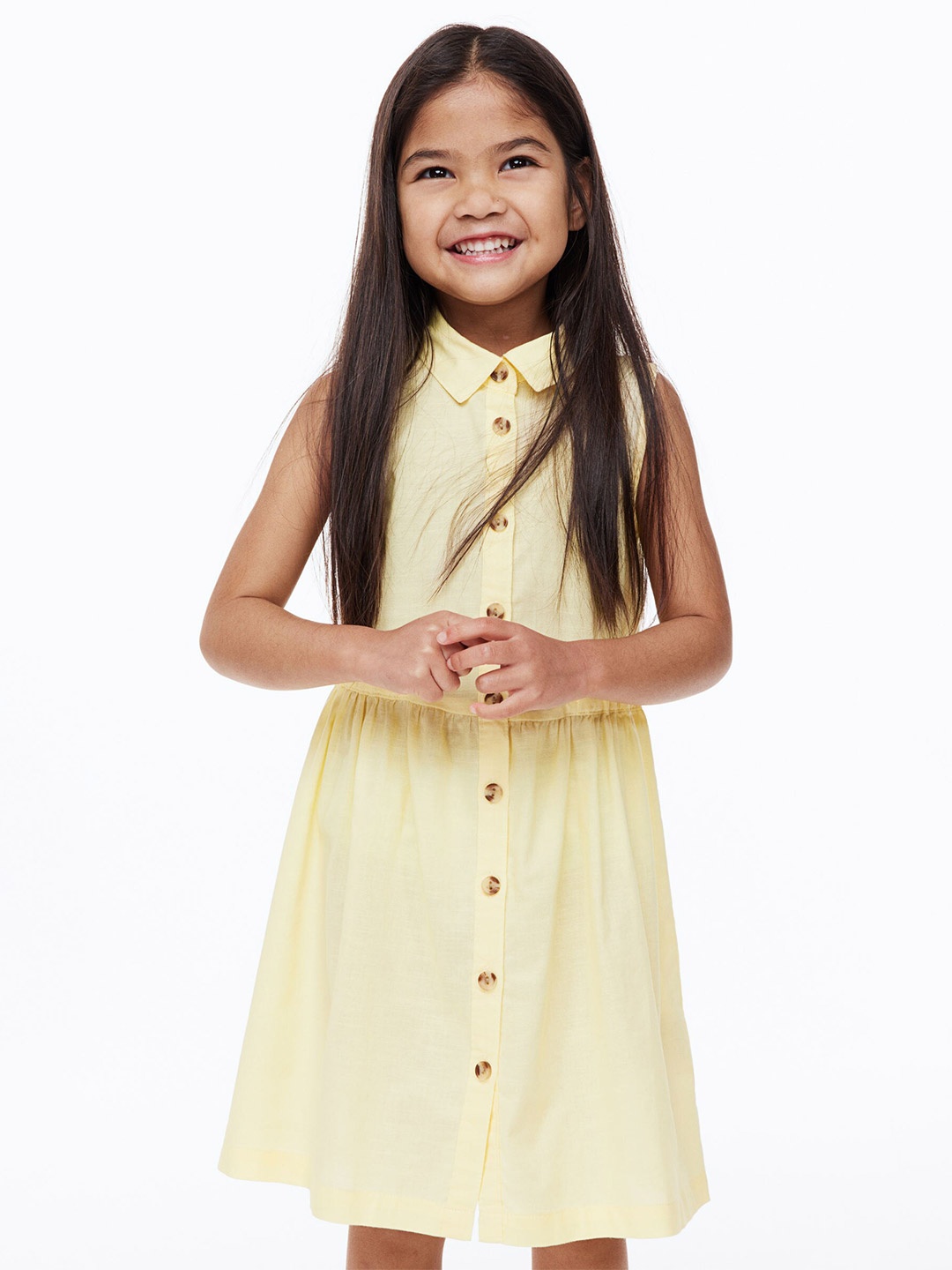 

H&M Girls Cotton Shirt Dress, Yellow