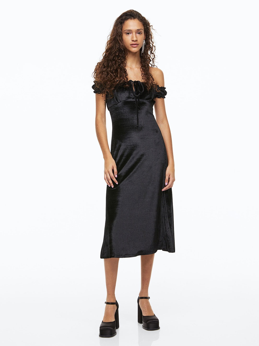 

H&M Women Off-The-Shoulder Velour Dress, Black