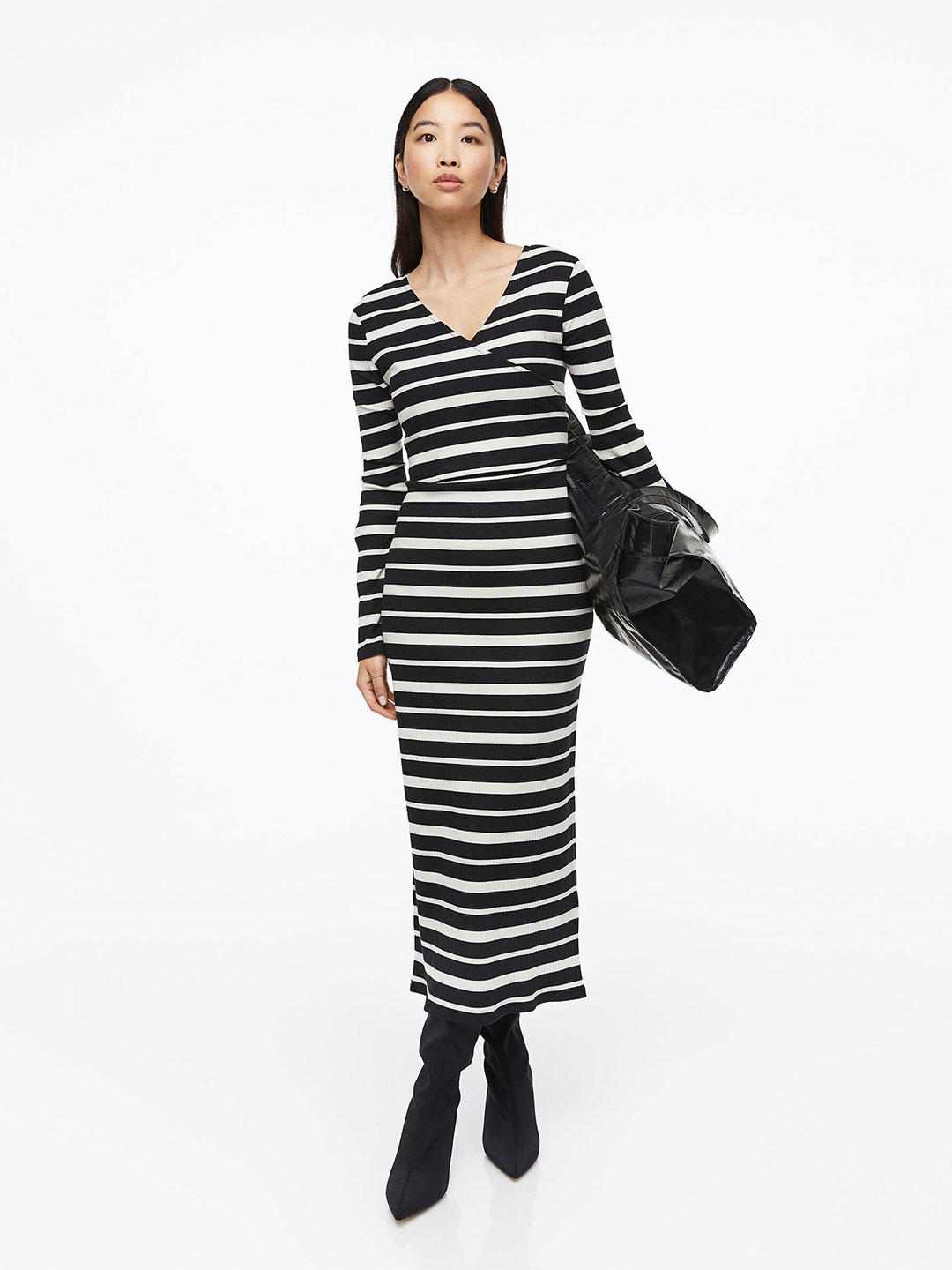 

H&M Women MAMA Ribbed Nursing Dress, Black