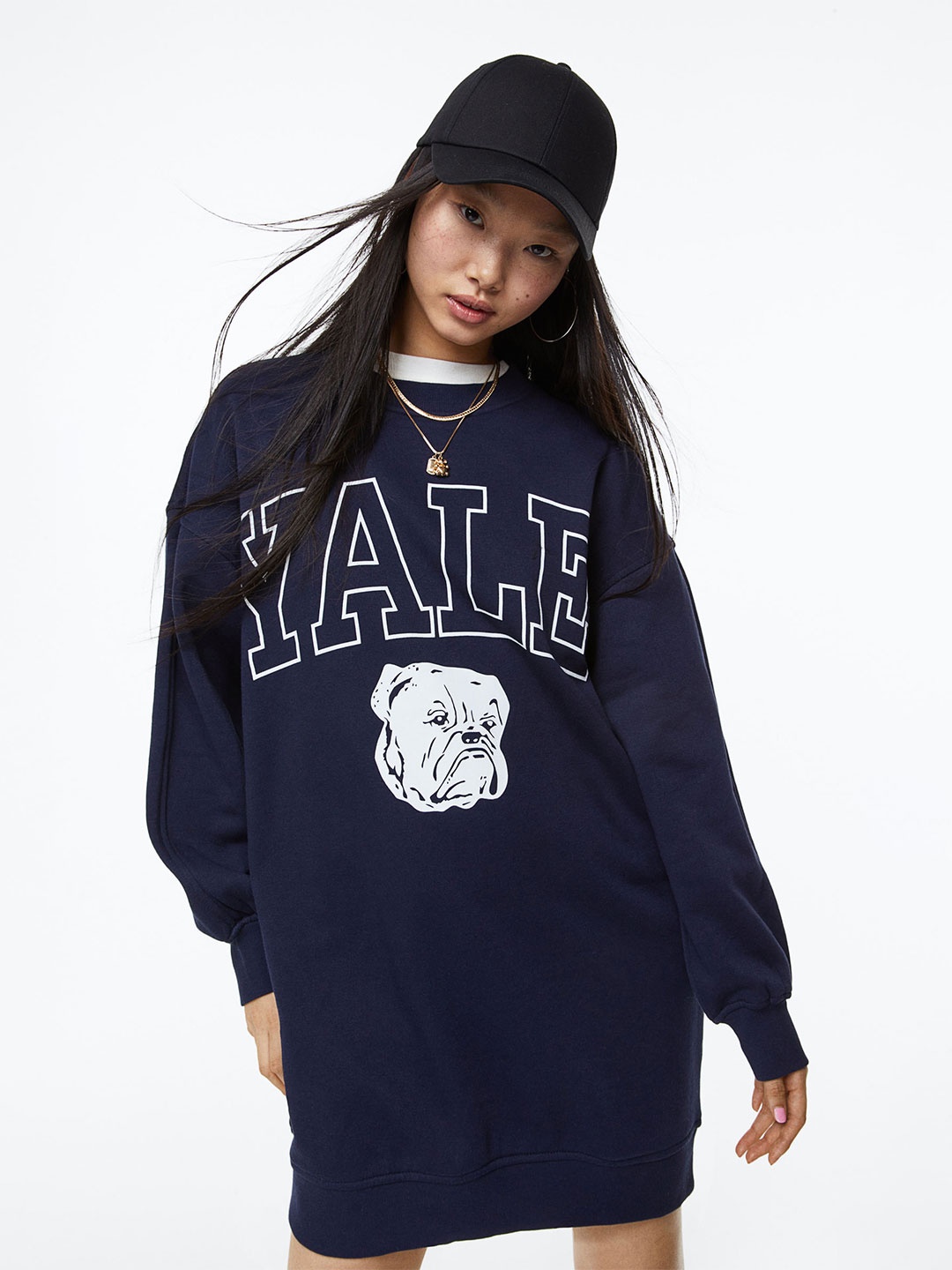 

H&M Women Oversized Printed Sweatshirt Dress, Blue