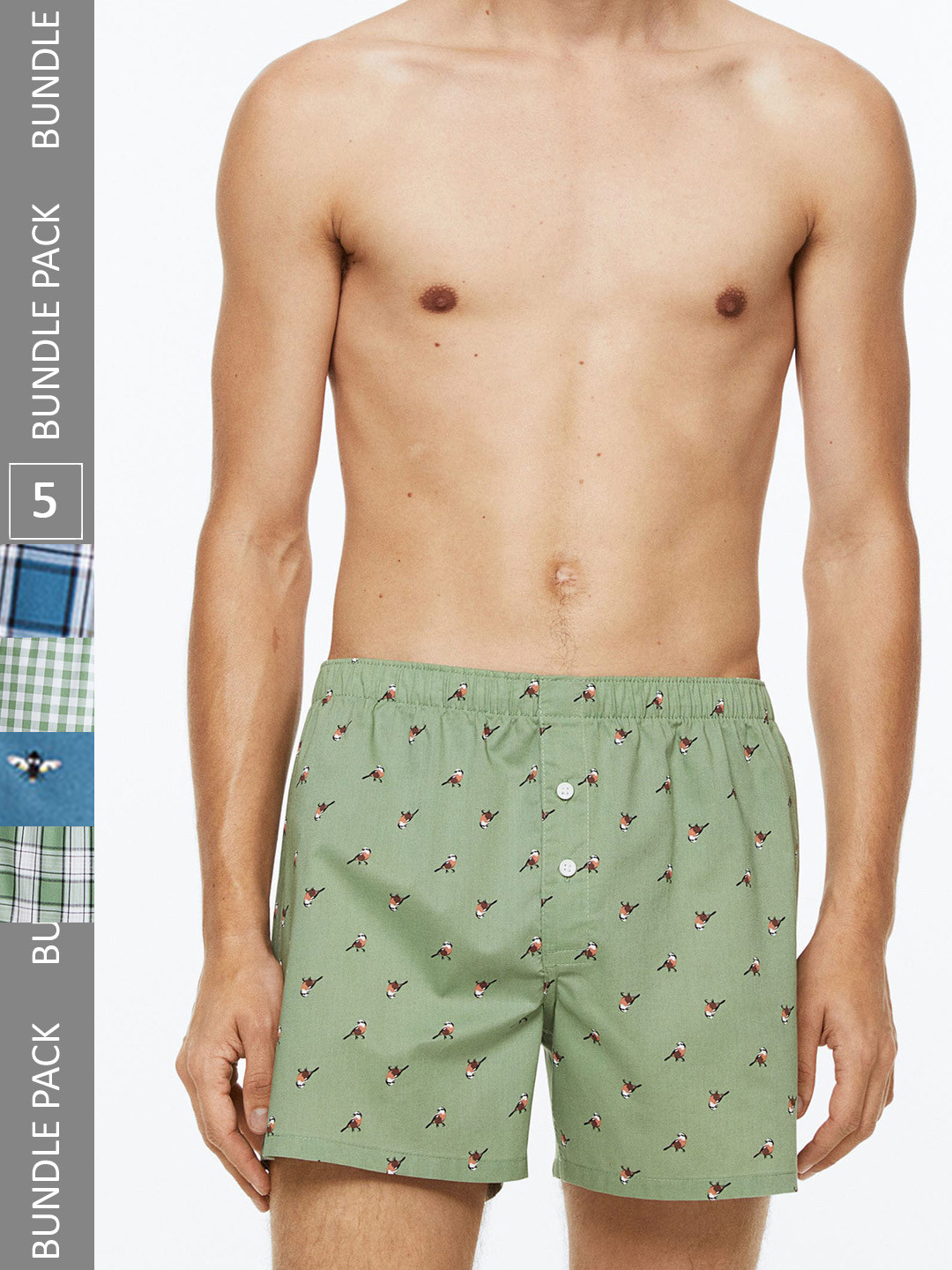 

H&M Men 5-Pack Woven Cotton Boxer Shorts, Blue