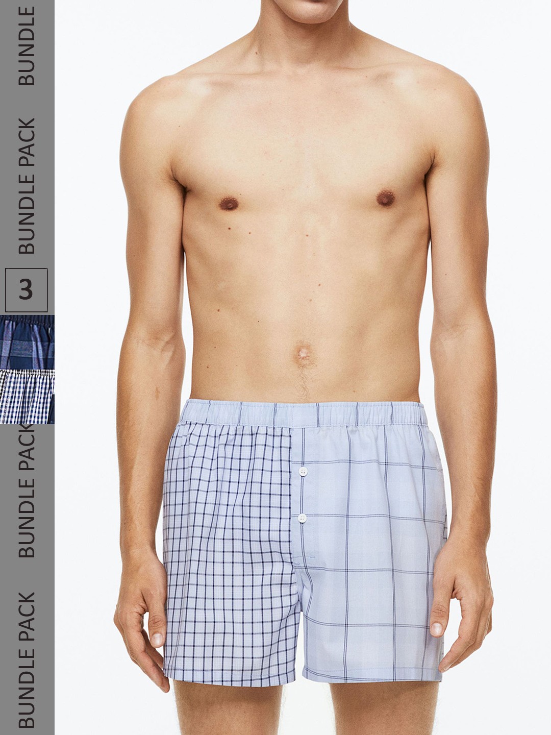 

H&M Men 3-Pack Woven Cotton Boxer Shorts, Blue