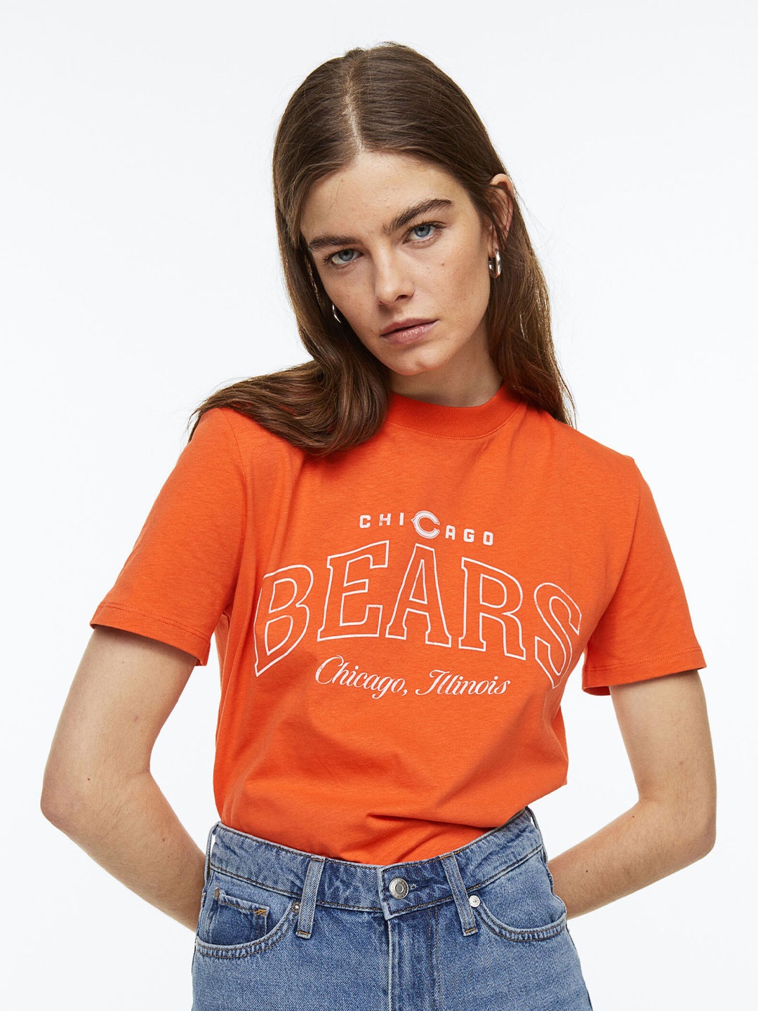 

H&M Women T-Shirt With a Motif, Orange