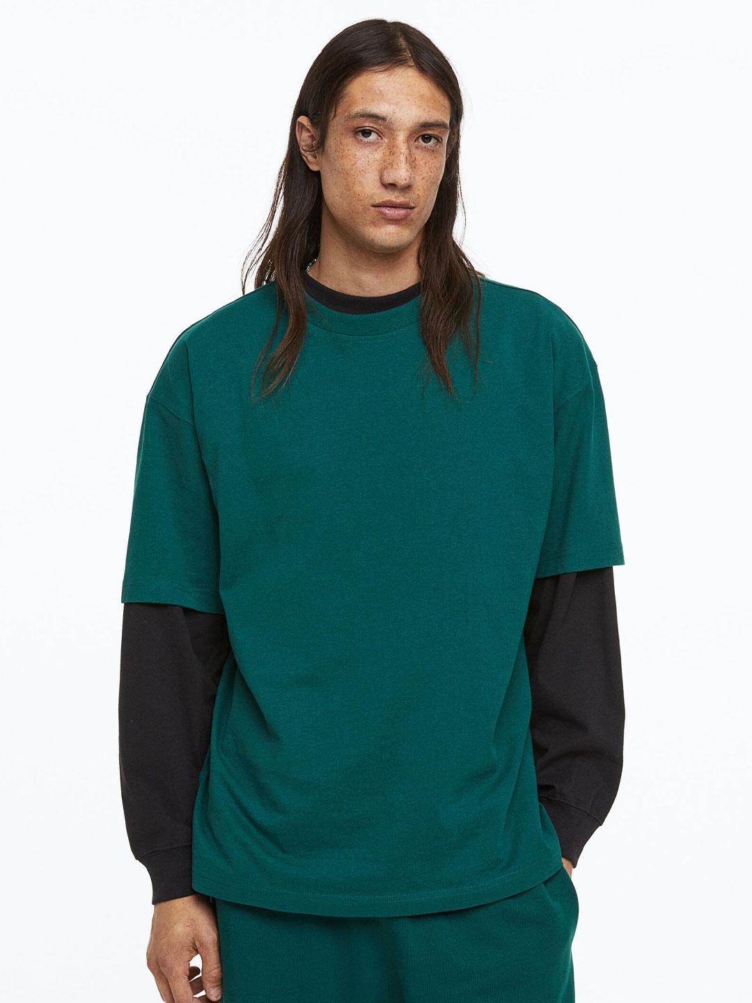 H&M Men Oversized Fit Cotton T-shirt, Green