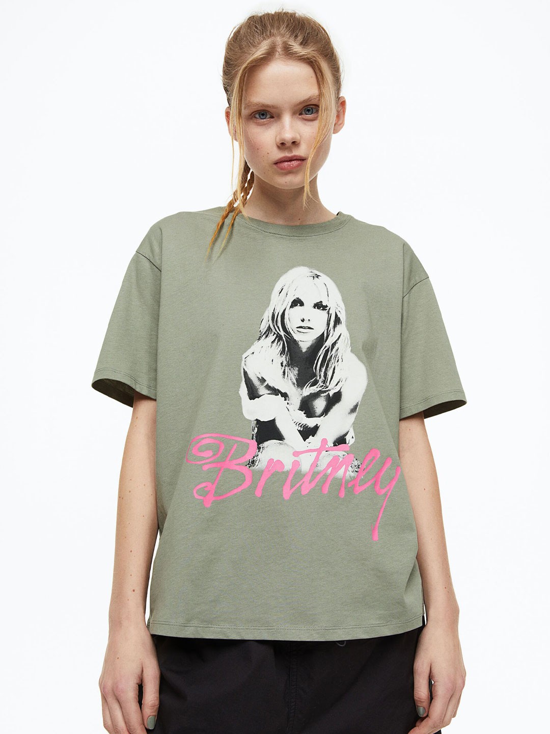 

H&M Women Oversized Printed T-Shirt, Green