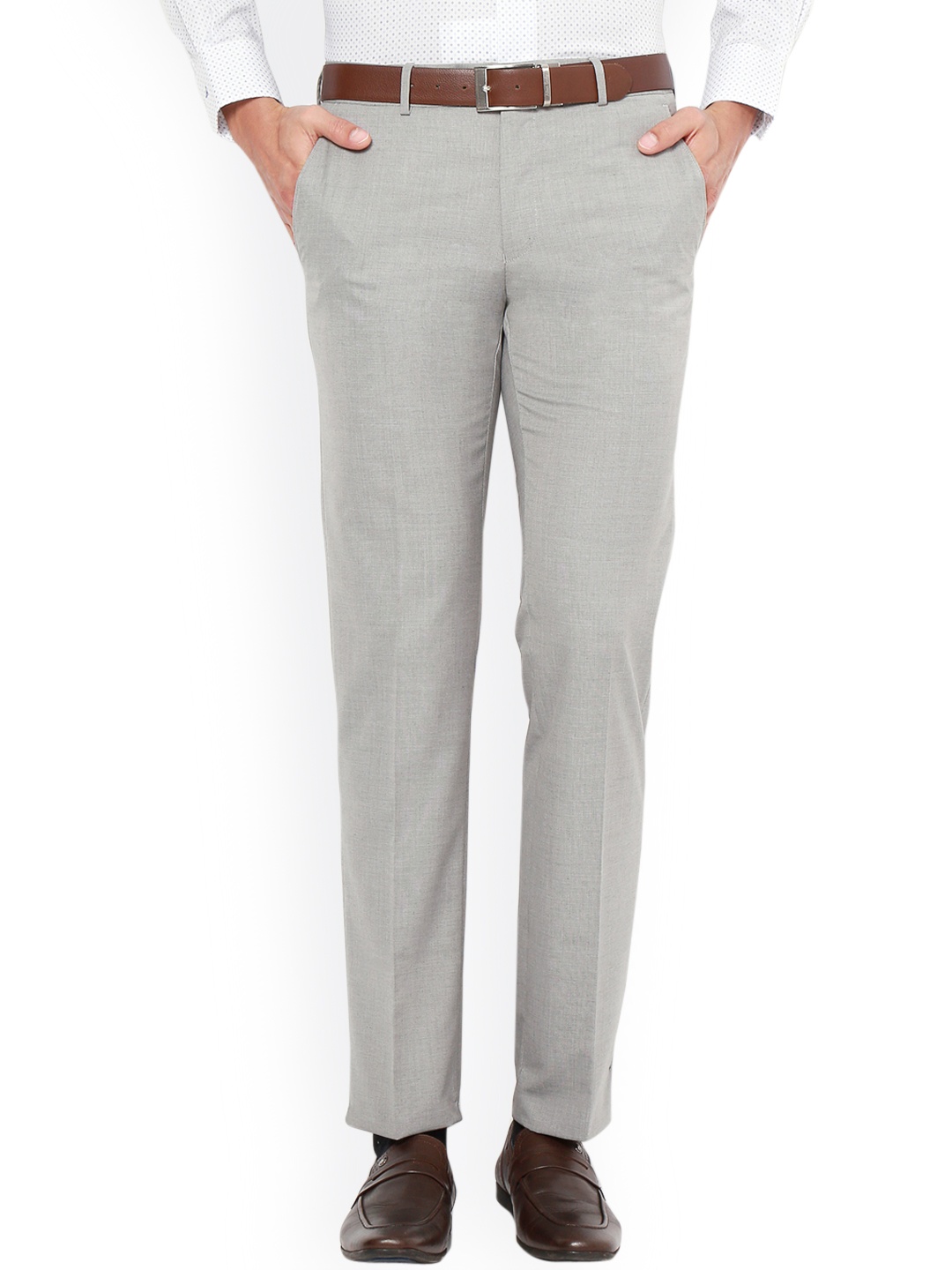 

Van Heusen Men Grey Slim Fit Solid Regular Trousers