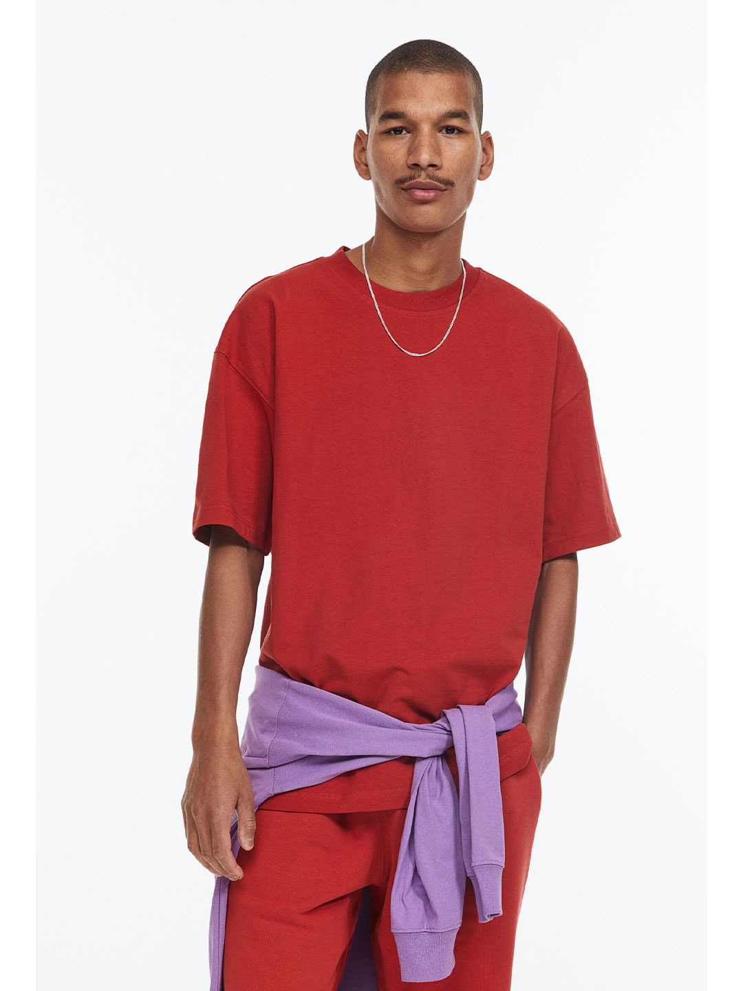 

H&M Men Oversized Fit Pure Cotton T-shirt, Red
