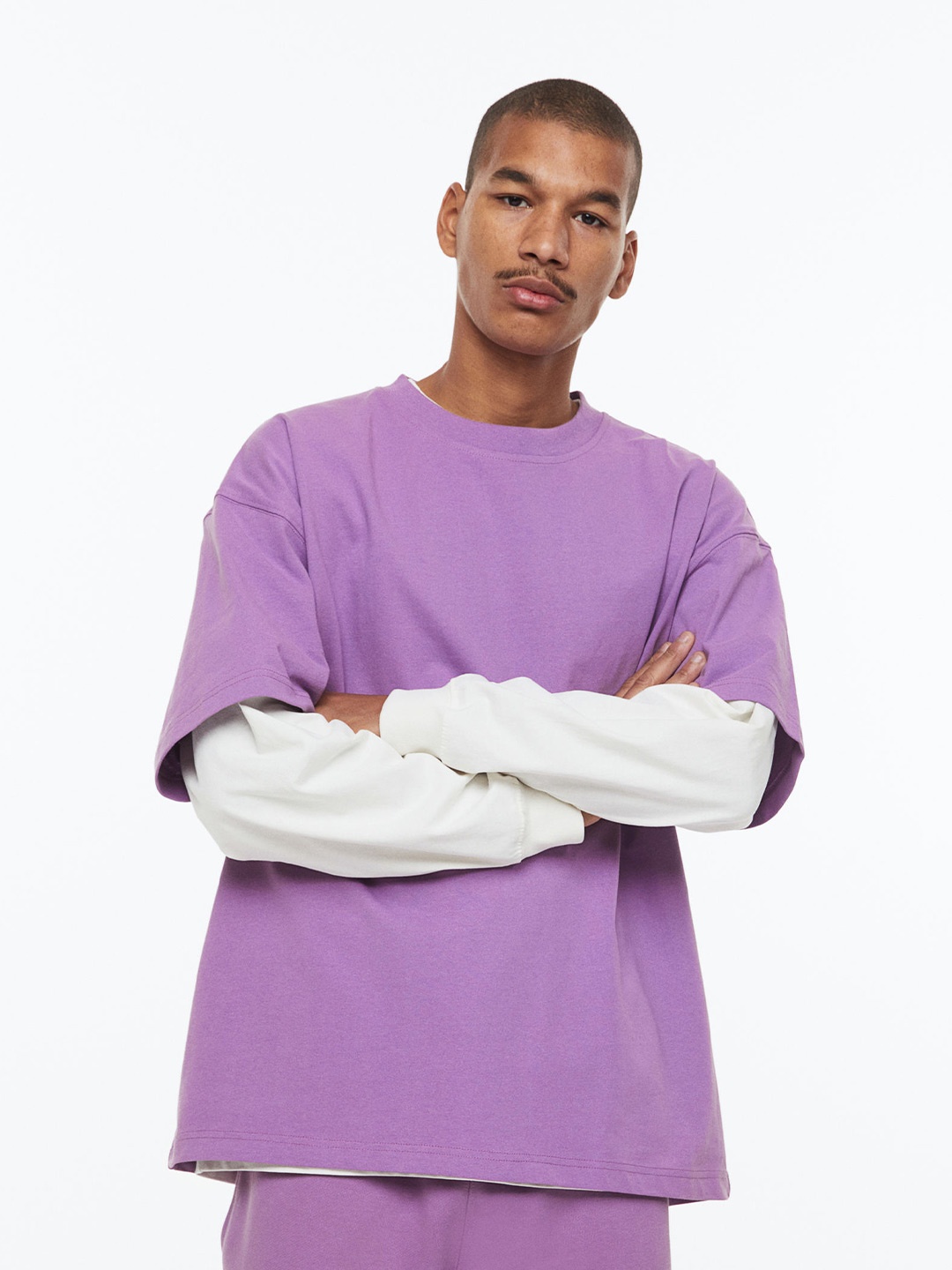 H&M Men Oversized Fit Pure Cotton T-Shirt, Purple