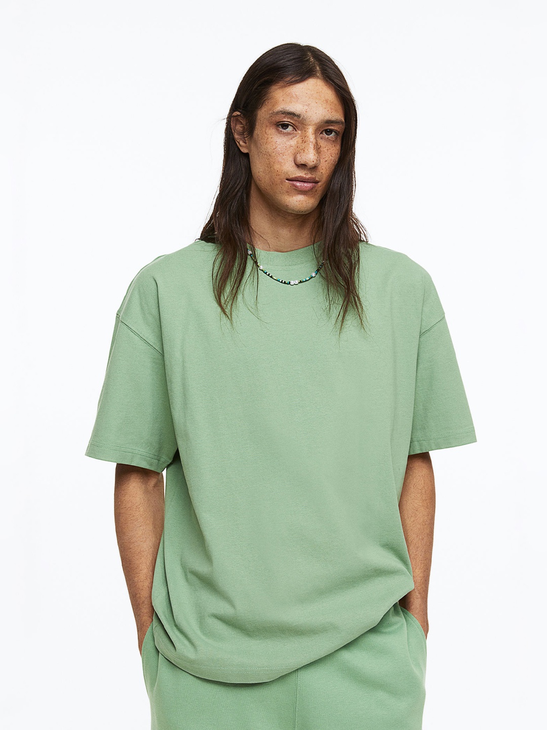 

H&M Men Oversized Fit Pure Cotton T-shirt, Green