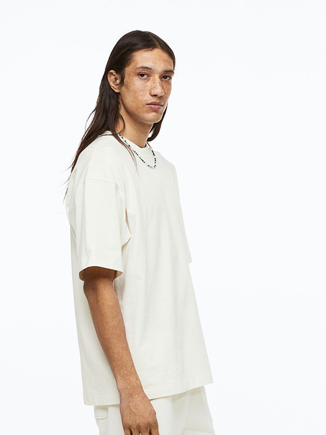 

H&M Men Oversized Fit Pure Cotton T-Shirt, White