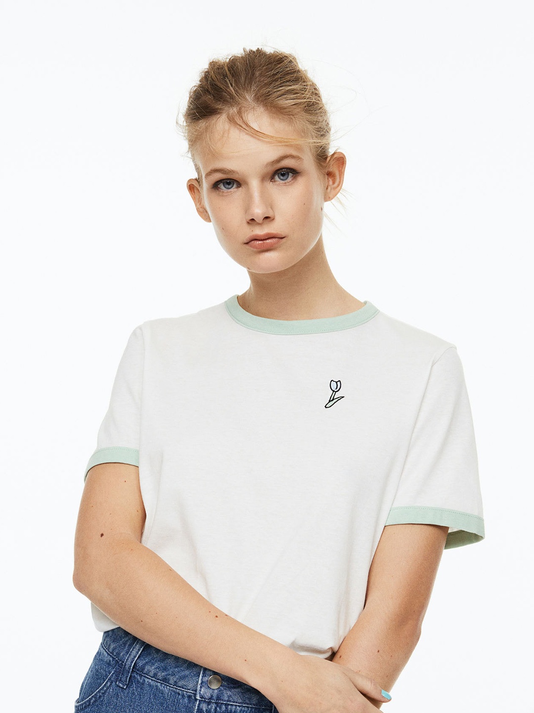 

H&M Women Motif-Detail Cotton T-Shirt, White