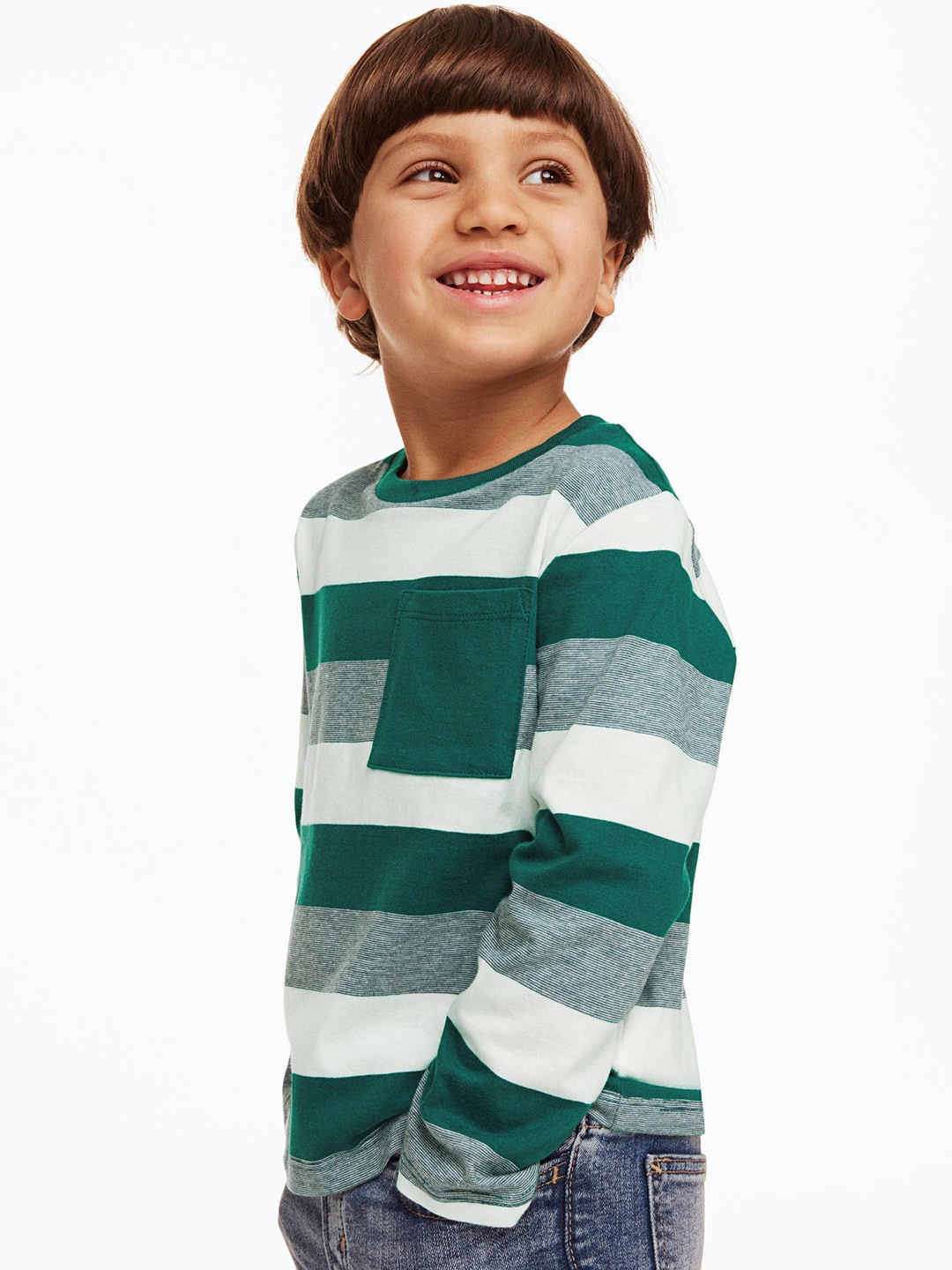 

H&M Boys Pure Cotton Pocket-Detail Jersey Top, Green