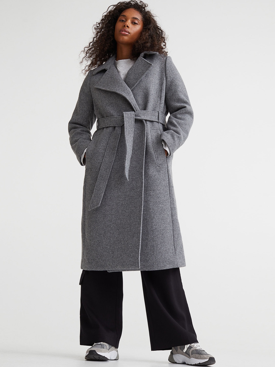 

H&M Women Tie-Belt Coat, Grey