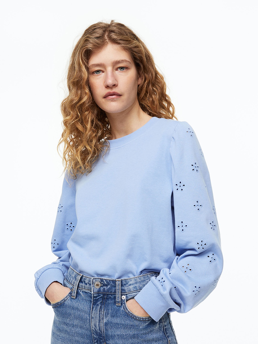 

H&M Women Broderie Anglaise Sweatshirt, Blue